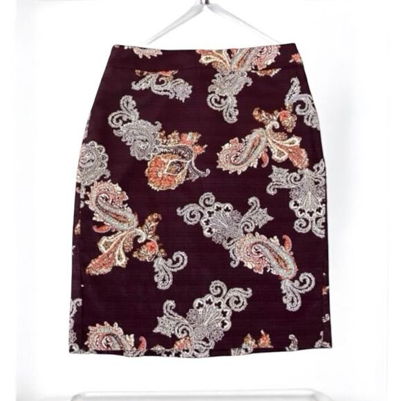 Ann Taylor Dresses & Skirts - Ann Taylor Women's Burgundy Paisley Fully Lined Pencil Retro Cotton Skirt SZ 6